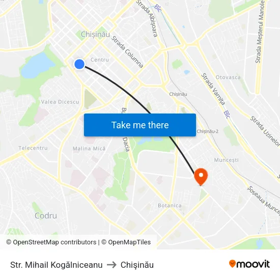 Str. Mihail Kogălniceanu to Chişinău map