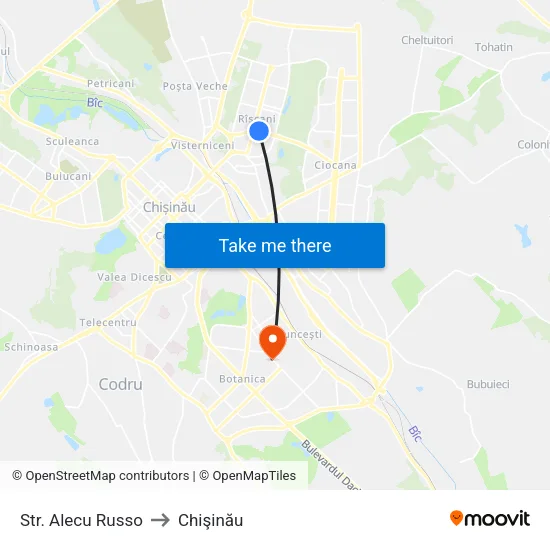 Str. Alecu Russo to Chişinău map