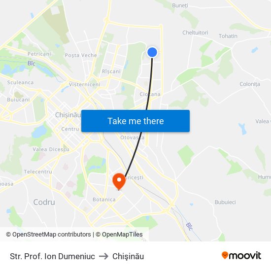 Str. Prof. Ion Dumeniuc to Chişinău map