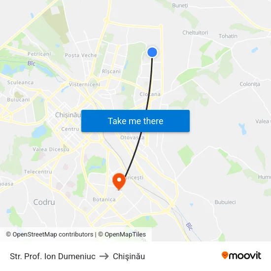 Str. Prof. Ion Dumeniuc to Chişinău map