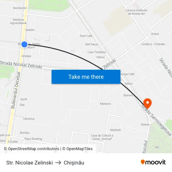 Str. Nicolae Zelinski to Chişinău map
