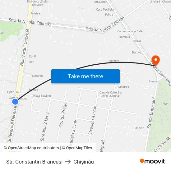 Str. Constantin Brâncuși to Chişinău map
