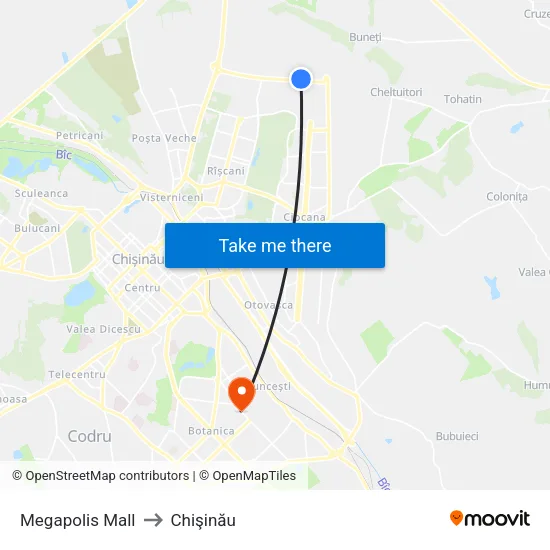 Megapolis Mall to Chişinău map