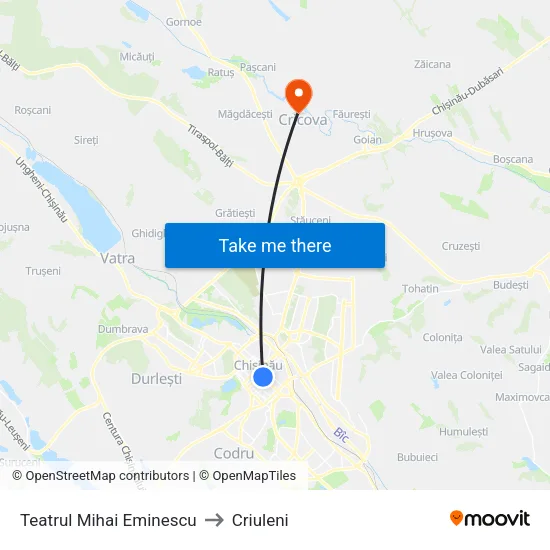 Teatrul Mihai Eminescu to Criuleni map