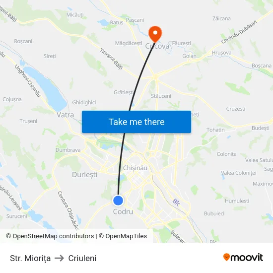 Str. Miorița to Criuleni map