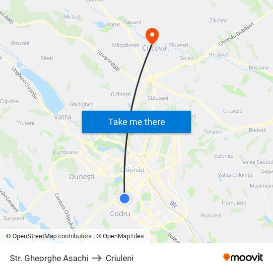 Str. Gheorghe Asachi to Criuleni map
