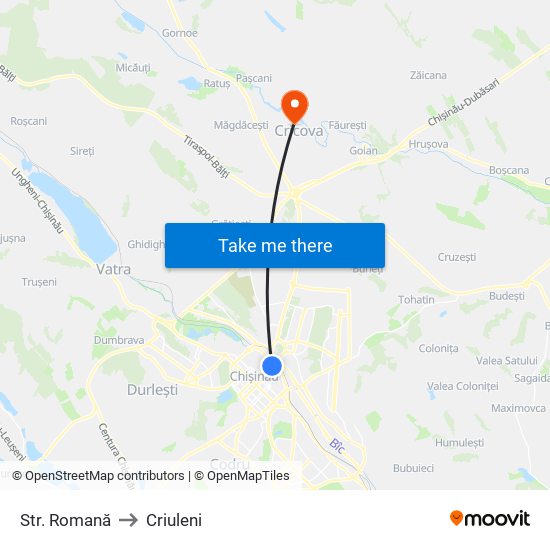 Str. Romană to Criuleni map