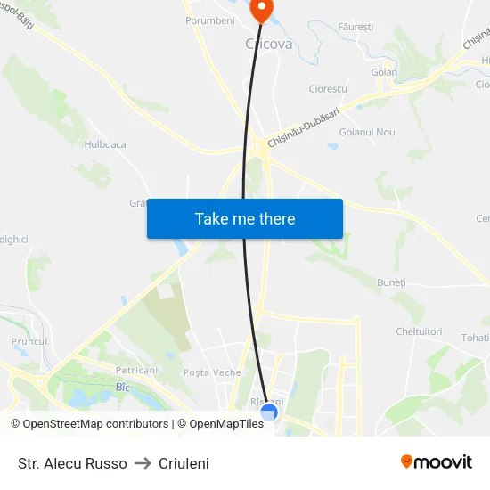 Str. Alecu Russo to Criuleni map