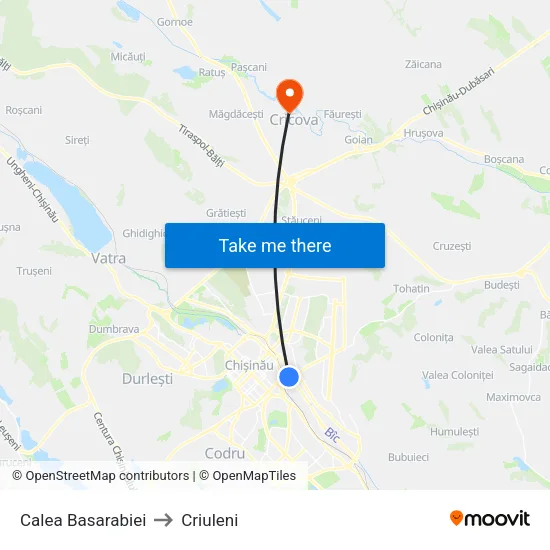 Calea Basarabiei to Criuleni map