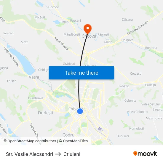 Str. Vasile Alecsandri to Criuleni map