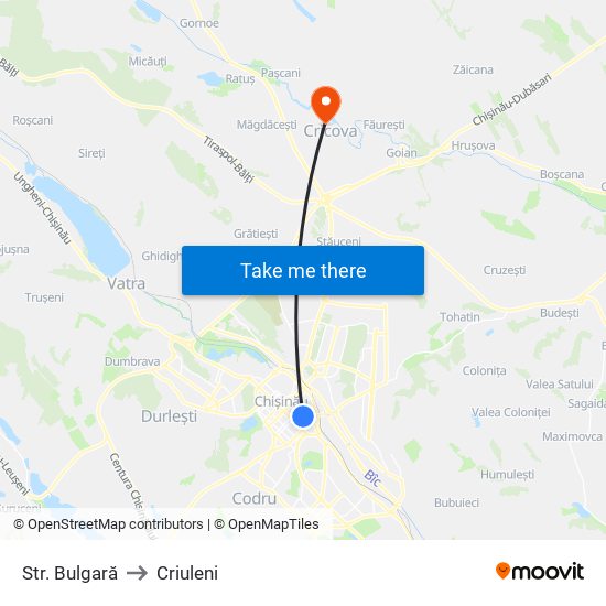 Str. Bulgară to Criuleni map