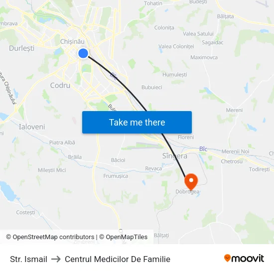 Str. Ismail to Centrul Medicilor De Familie map