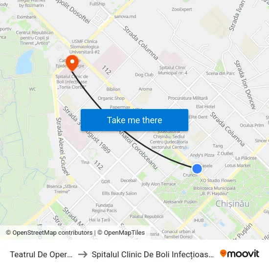 Teatrul De Operă Și Balet to Spitalul Clinic De Boli Infecțioase „Toma Ciorbă” map