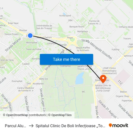 Parcul Alunelul to Spitalul Clinic De Boli Infecțioase „Toma Ciorbă” map