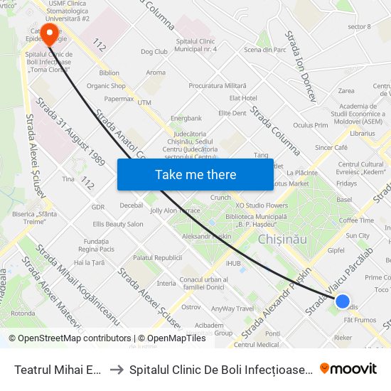 Teatrul Mihai Eminescu to Spitalul Clinic De Boli Infecțioase „Toma Ciorbă” map