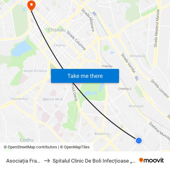 Asociația Franzeluța to Spitalul Clinic De Boli Infecțioase „Toma Ciorbă” map