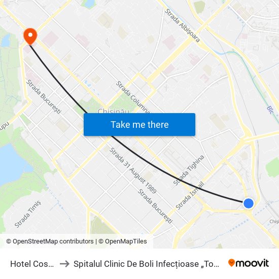 Hotel Cosmos to Spitalul Clinic De Boli Infecțioase „Toma Ciorbă” map