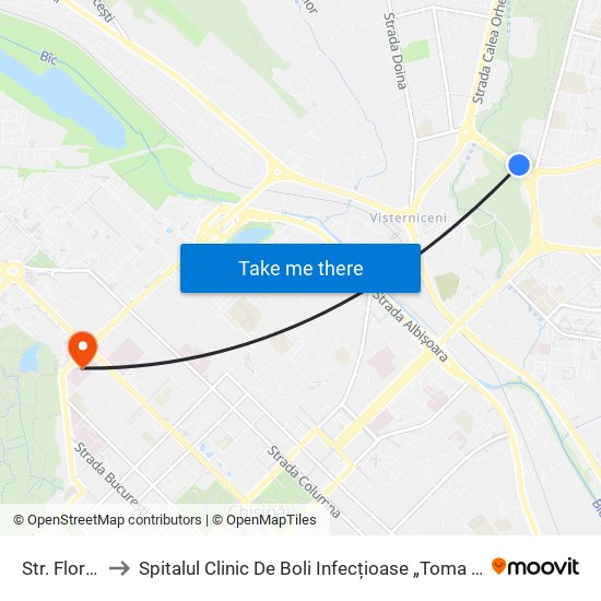 Str. Florilor to Spitalul Clinic De Boli Infecțioase „Toma Ciorbă” map