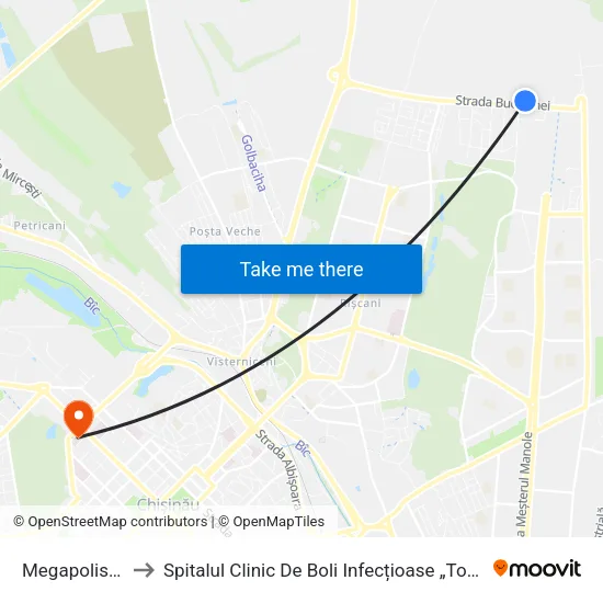 Megapolis Mall to Spitalul Clinic De Boli Infecțioase „Toma Ciorbă” map
