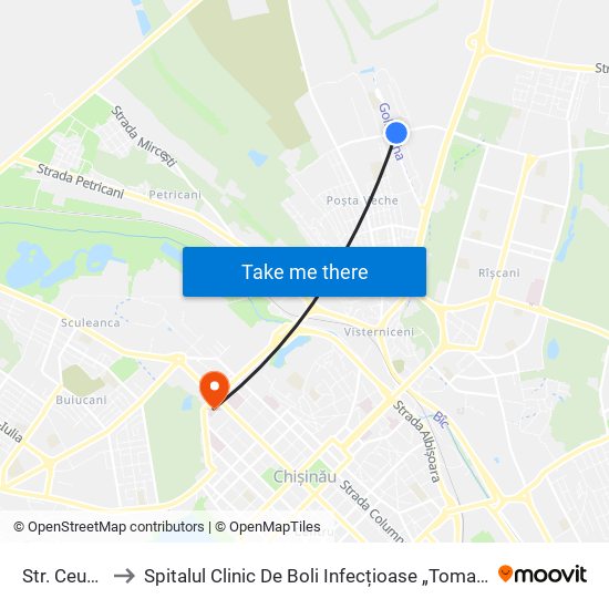 Str. Ceucari to Spitalul Clinic De Boli Infecțioase „Toma Ciorbă” map