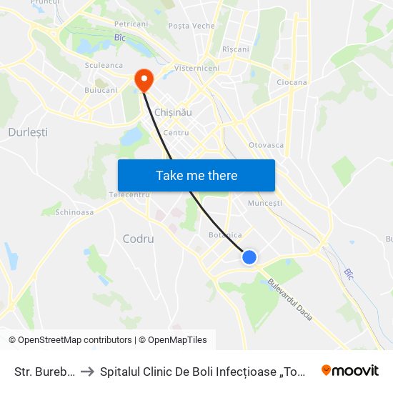 Str. Burebista to Spitalul Clinic De Boli Infecțioase „Toma Ciorbă” map