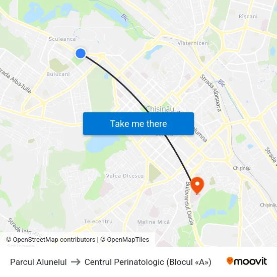 Parcul Alunelul to Centrul Perinatologic (Blocul «A») map