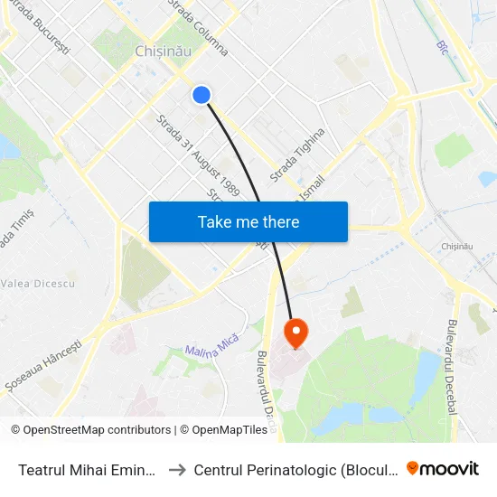 Teatrul Mihai Eminescu to Centrul Perinatologic (Blocul «A») map