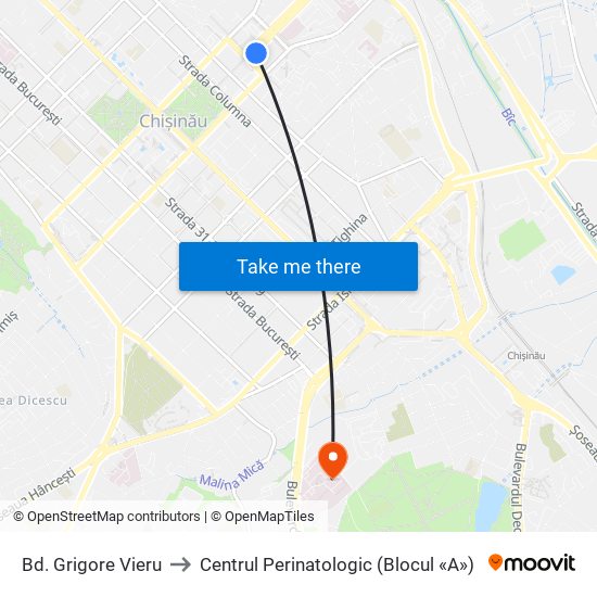 Bd. Grigore Vieru to Centrul Perinatologic (Blocul «A») map