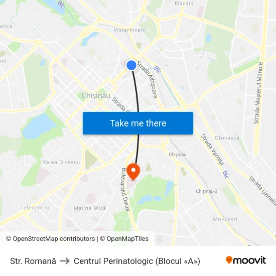 Str. Romană to Centrul Perinatologic (Blocul «A») map