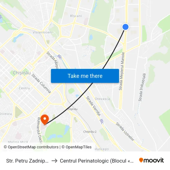 Str. Petru Zadnipru to Centrul Perinatologic (Blocul «A») map