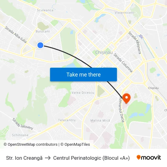 Str. Ion Creangă to Centrul Perinatologic (Blocul «A») map