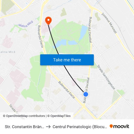 Str. Constantin Brâncuși to Centrul Perinatologic (Blocul «A») map