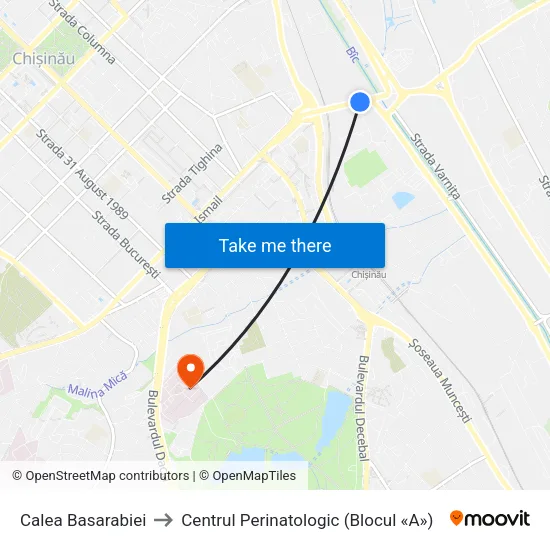 Calea Basarabiei to Centrul Perinatologic (Blocul «A») map