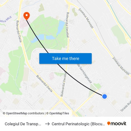 Colegiul De Transporturi to Centrul Perinatologic (Blocul «A») map