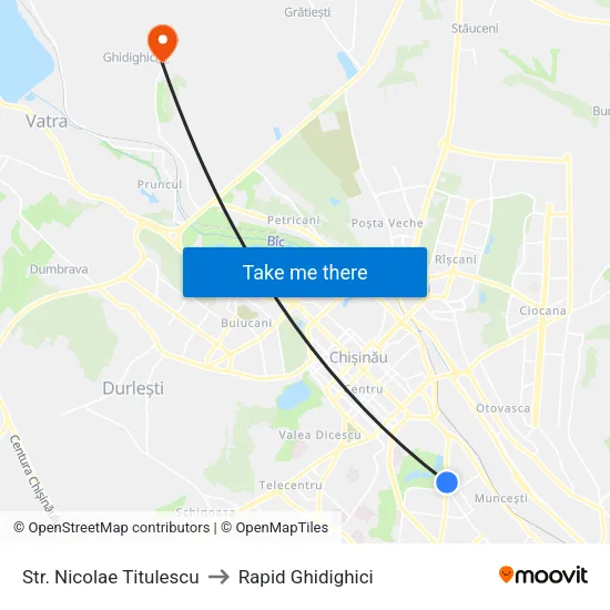 Str. Nicolae Titulescu to Rapid Ghidighici map