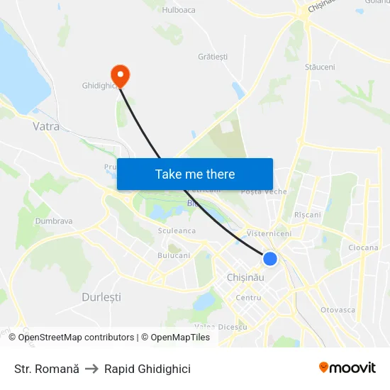 Str. Romană to Rapid Ghidighici map