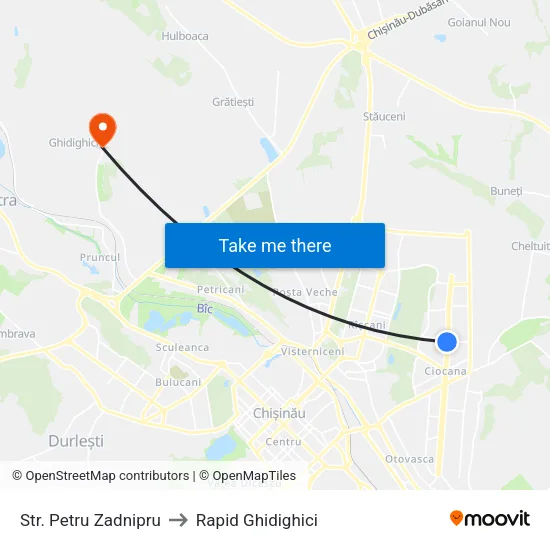 Str. Petru Zadnipru to Rapid Ghidighici map