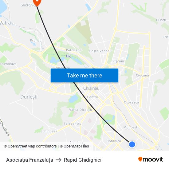 Asociația Franzeluța to Rapid Ghidighici map