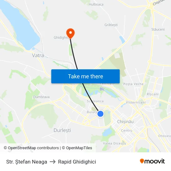 Str. Ștefan Neaga to Rapid Ghidighici map