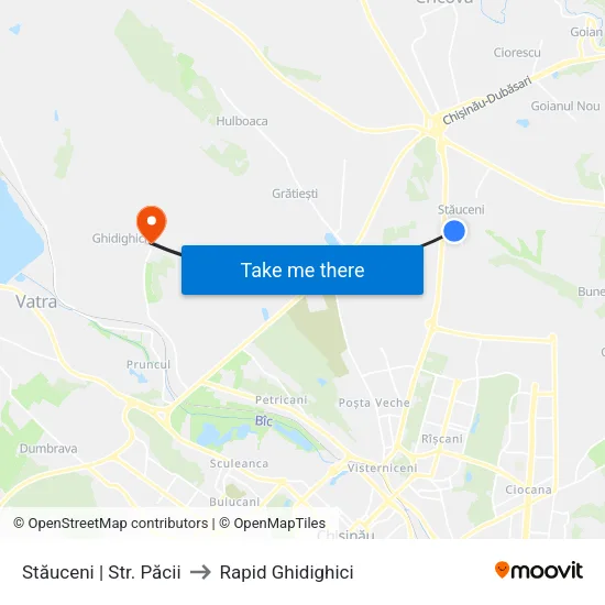 Stăuceni | Str. Păcii to Rapid Ghidighici map