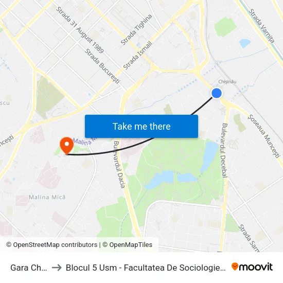Gara Chișinău to Blocul 5 Usm - Facultatea De Sociologie Și Asistență Socială map