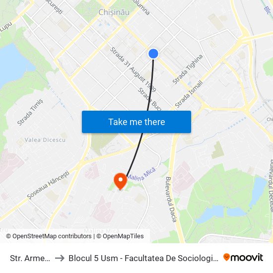 Str. Armenească to Blocul 5 Usm - Facultatea De Sociologie Și Asistență Socială map