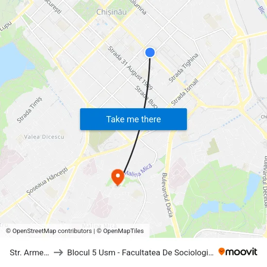Str. Armenească to Blocul 5 Usm - Facultatea De Sociologie Și Asistență Socială map