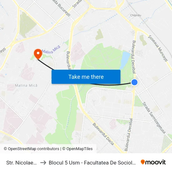 Str. Nicolae Titulescu to Blocul 5 Usm - Facultatea De Sociologie Și Asistență Socială map
