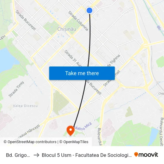 Bd. Grigore Vieru to Blocul 5 Usm - Facultatea De Sociologie Și Asistență Socială map