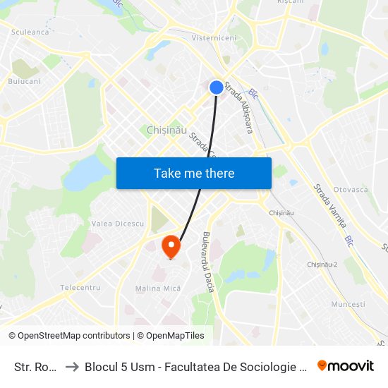 Str. Romană to Blocul 5 Usm - Facultatea De Sociologie Și Asistență Socială map