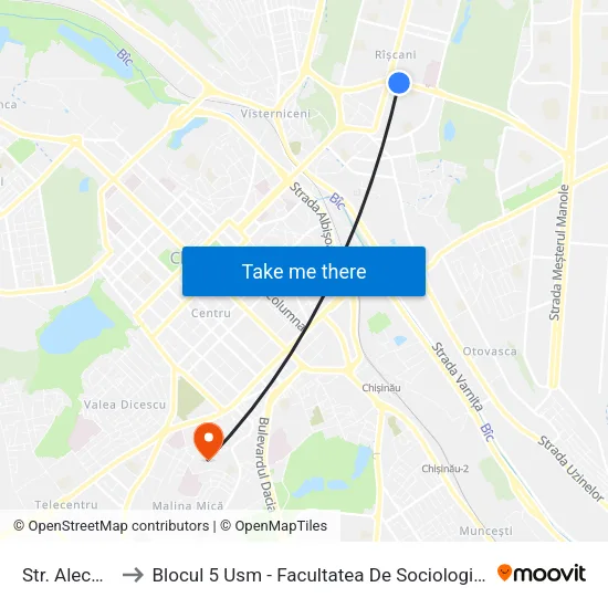 Str. Alecu Russo to Blocul 5 Usm - Facultatea De Sociologie Și Asistență Socială map