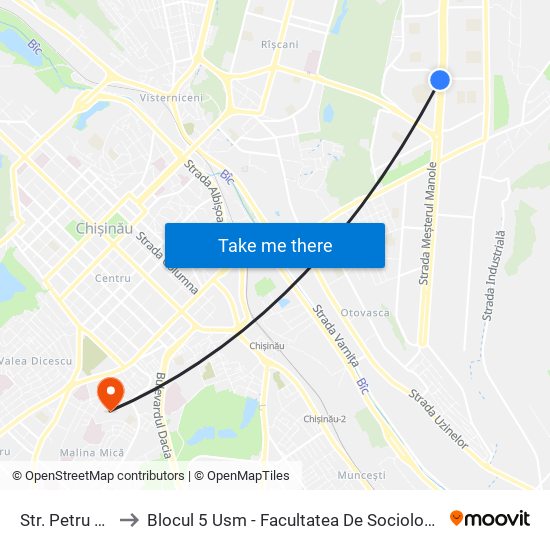 Str. Petru Zadnipru to Blocul 5 Usm - Facultatea De Sociologie Și Asistență Socială map