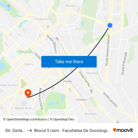 Str. Ginta Latină to Blocul 5 Usm - Facultatea De Sociologie Și Asistență Socială map
