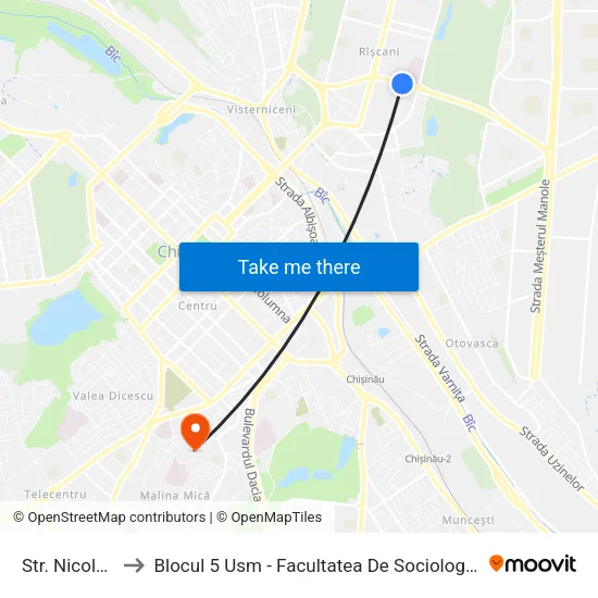 Str. Nicolae Dimo to Blocul 5 Usm - Facultatea De Sociologie Și Asistență Socială map